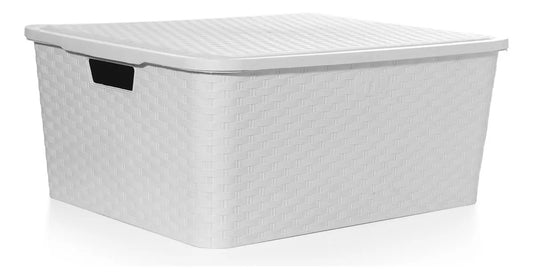 Canastos Organizadores Símil Rattán con Tapa 33,5 L — Pack x3