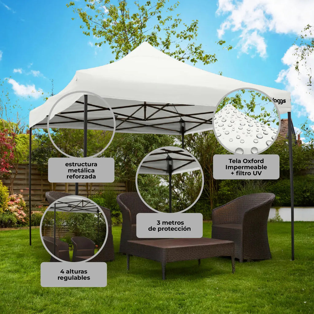 Gazebo Plegable 3x3 m Autoarmable Impermeable Waggs Blanco