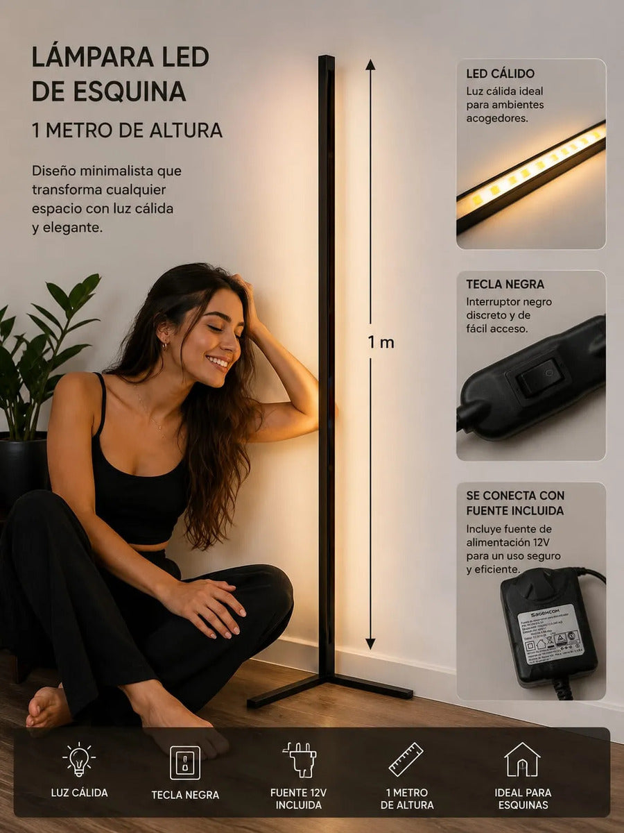 Lámpara de Pie Esquinera LED 1 m Minimalista Luz Cálida