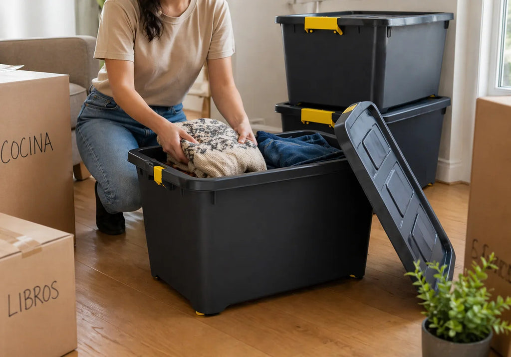 Cajas Organizadoras 60 L con Ruedas y Trabas — Pack x2