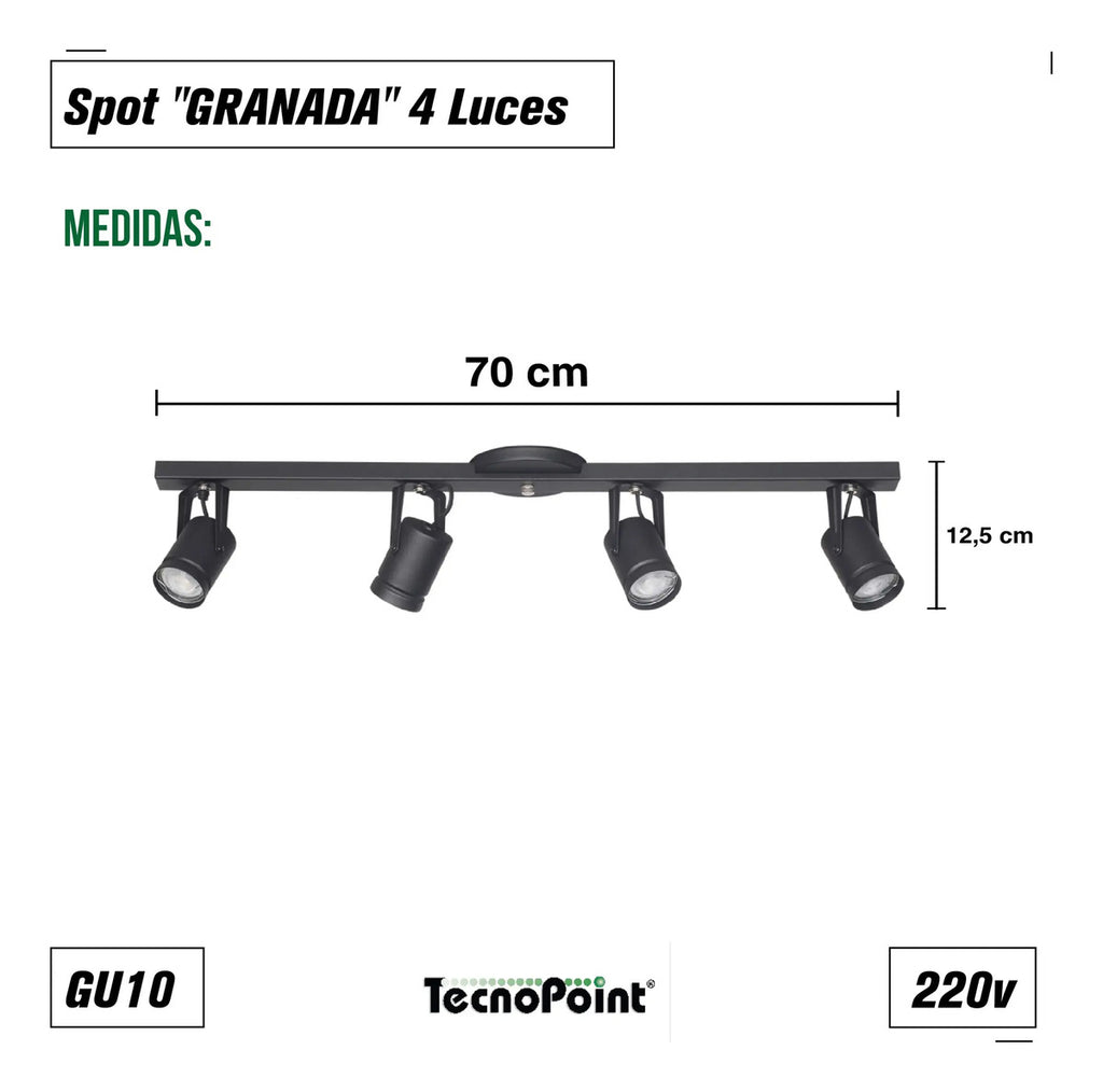 Aplique de Techo Barral Slim 4 Spots con Dicroicas LED