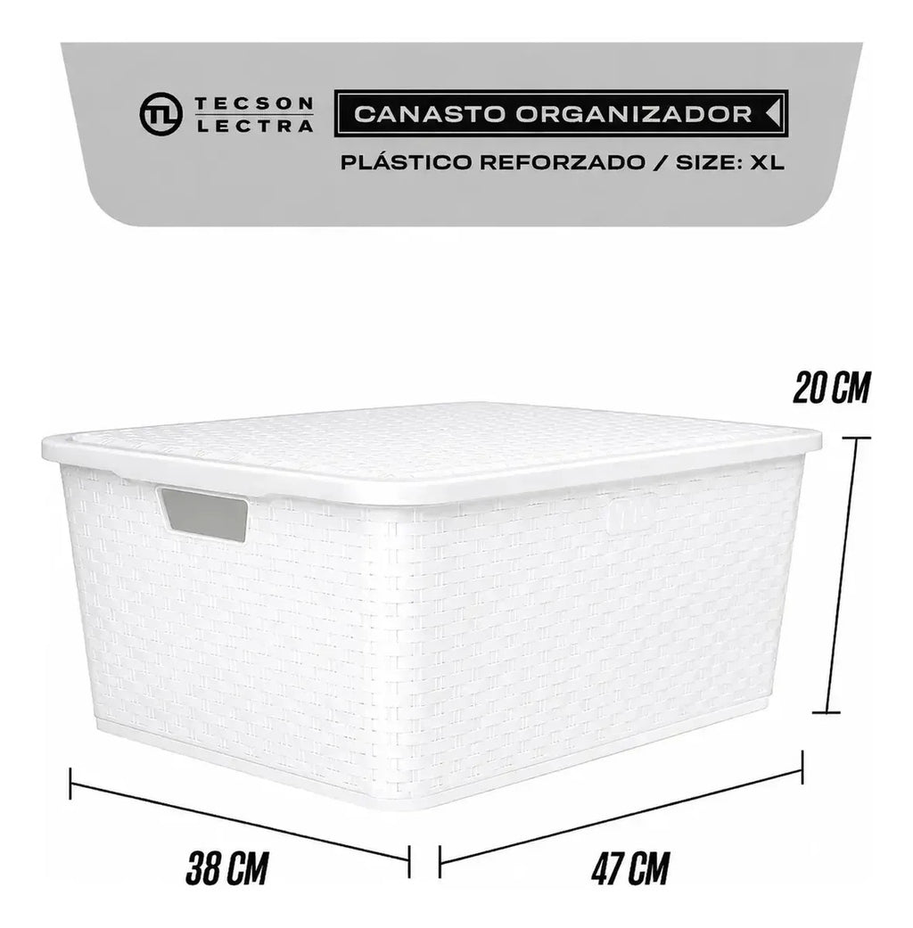 Canastos Organizadores Símil Rattán con Tapa 33,5 L — Pack x3