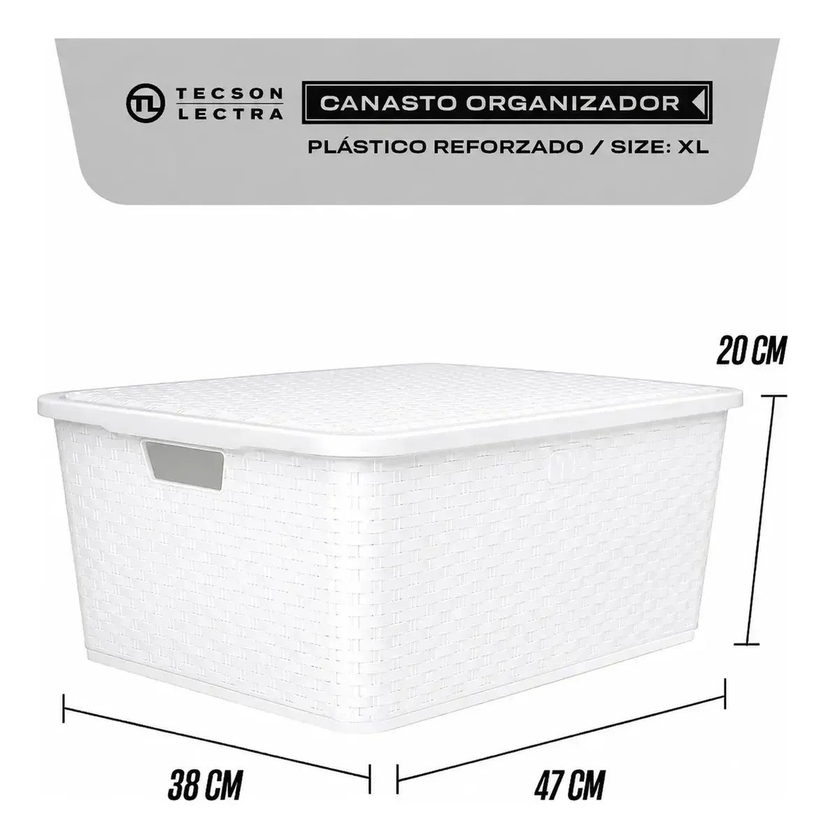 Canastos Organizadores Símil Rattán con Tapa 33,5 L — Pack x3