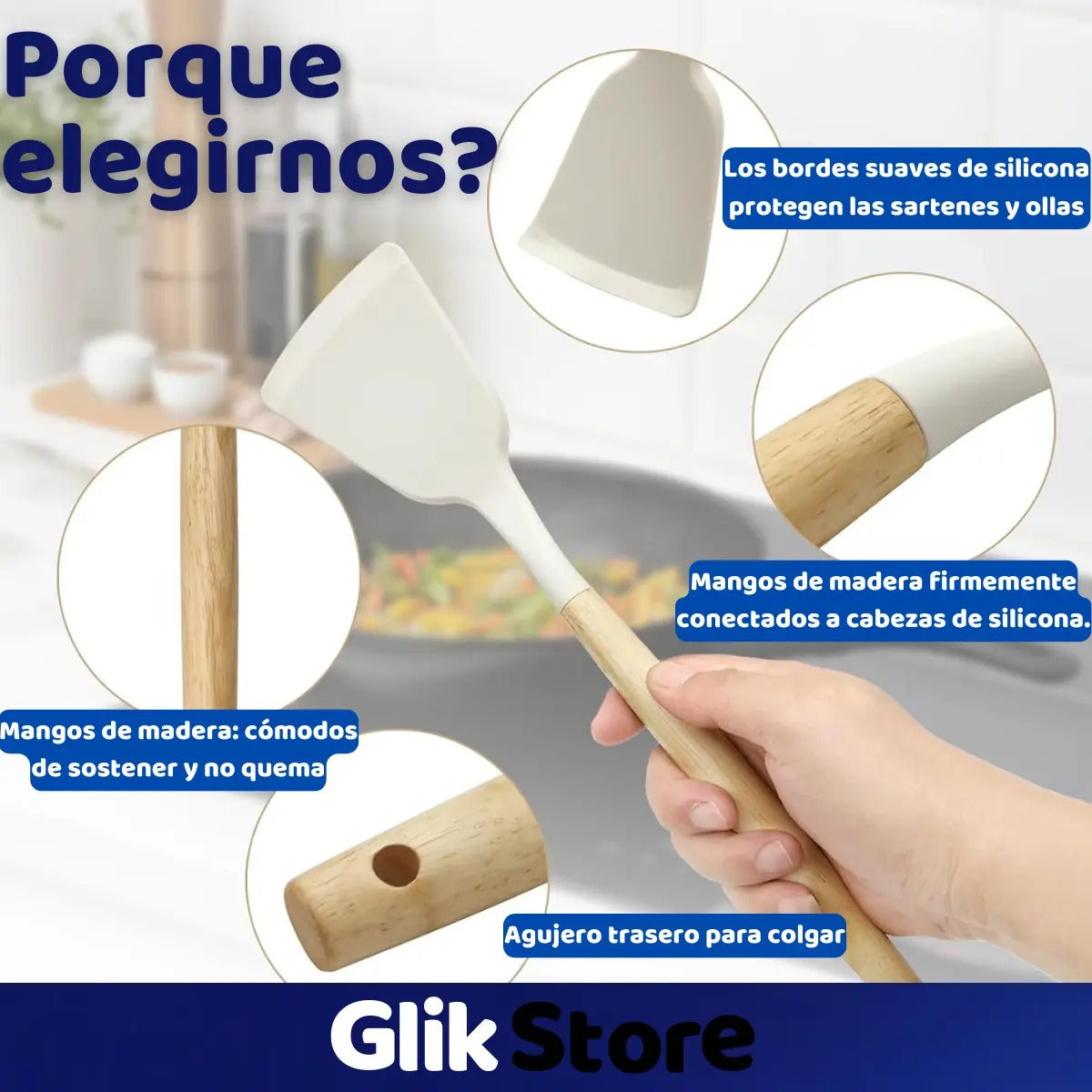 Set x12 Utensilios de Cocina de Silicona con Recipiente