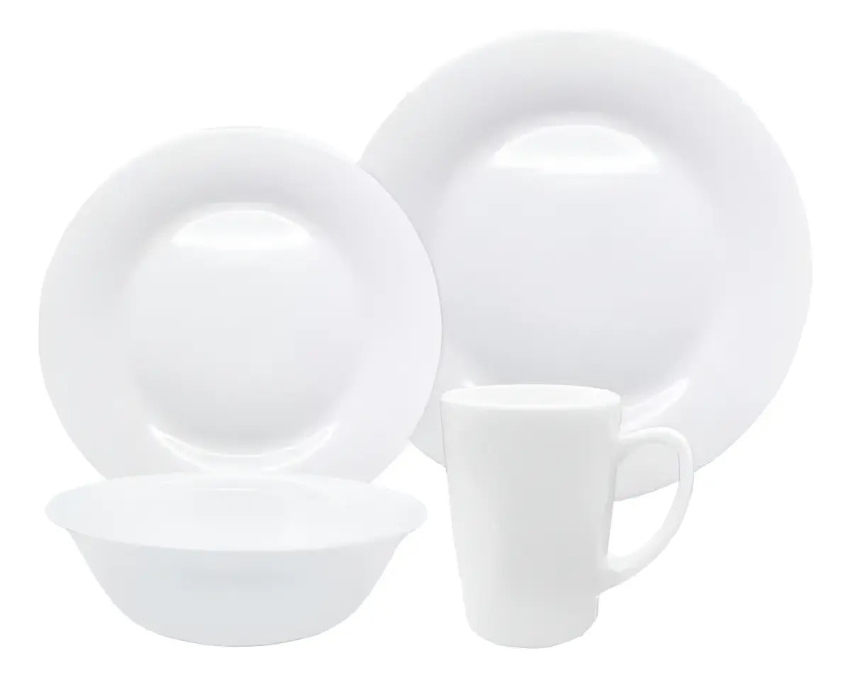 Juego de Vajilla Carol 16 Piezas Vidrio Opal Blanco