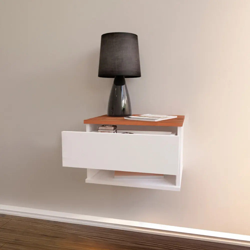 Set x2 Mesas de Luz Flotantes Koa con Cajón — Blanco Paraíso