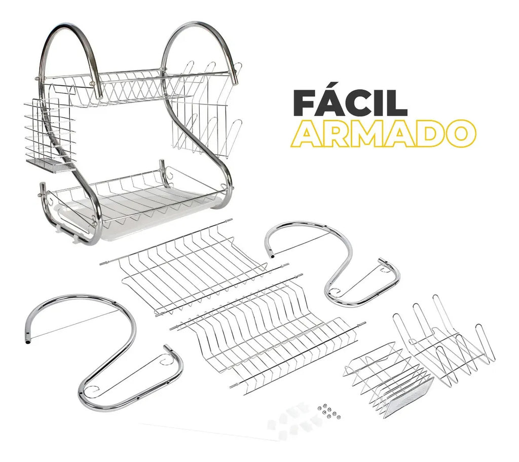 Escurridor Secaplatos 2 Niveles Acero Cromado con Bandeja
