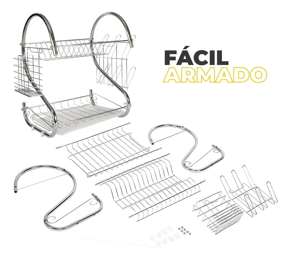 Escurridor Secaplatos 2 Niveles Acero Cromado con Bandeja