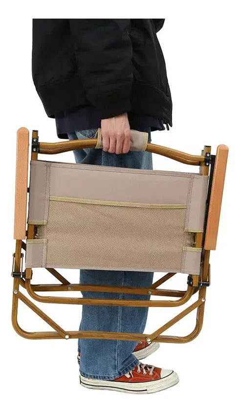 Reposera Playera Plegable con Apoyabrazos de Madera Negro
