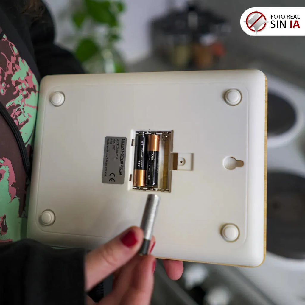 Balanza de Cocina Digital 10 kg con Plataforma de Bambú