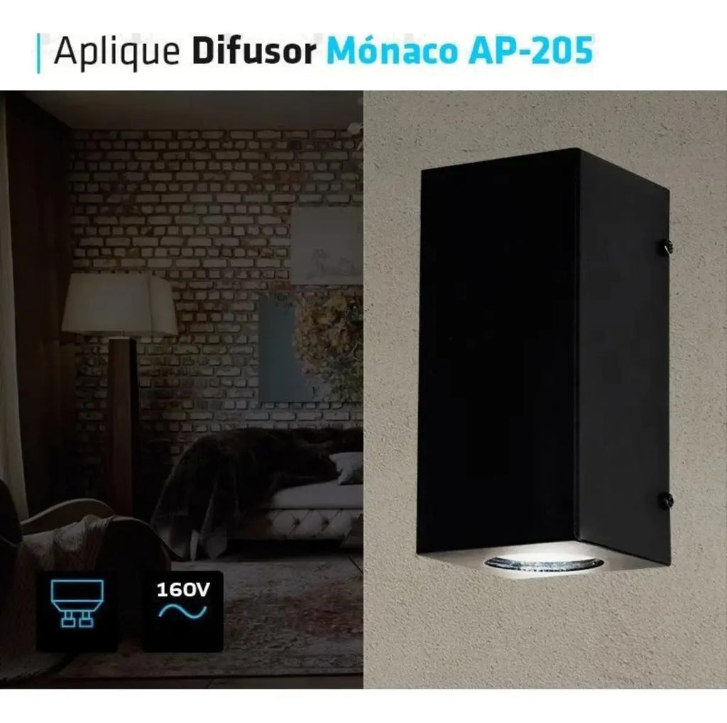 Aplique de Pared Bidireccional Mónaco GU10 Negro IP33