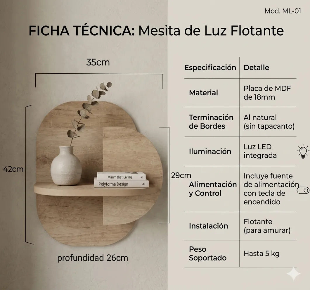 Mesa de Luz Flotante con Luz LED Retroiluminada