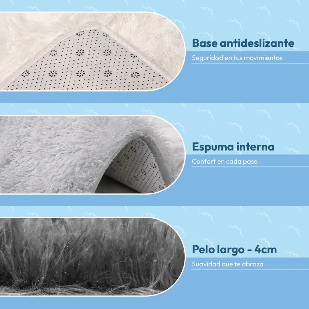 Alfombra Nórdica Pelo Largo 140x200 cm Antideslizante Gris