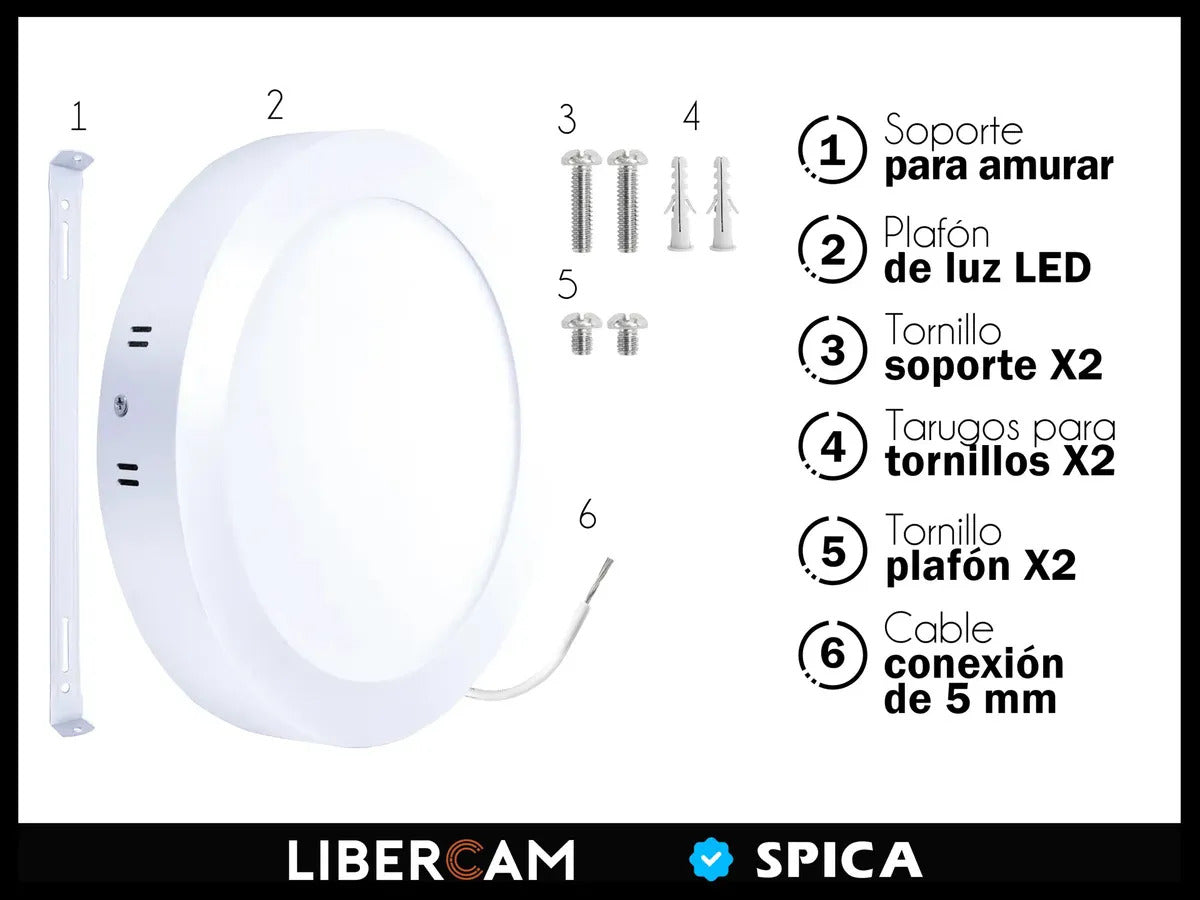 Panel Plafón LED 24W Redondo para Aplicar Exterior — Luz Fría