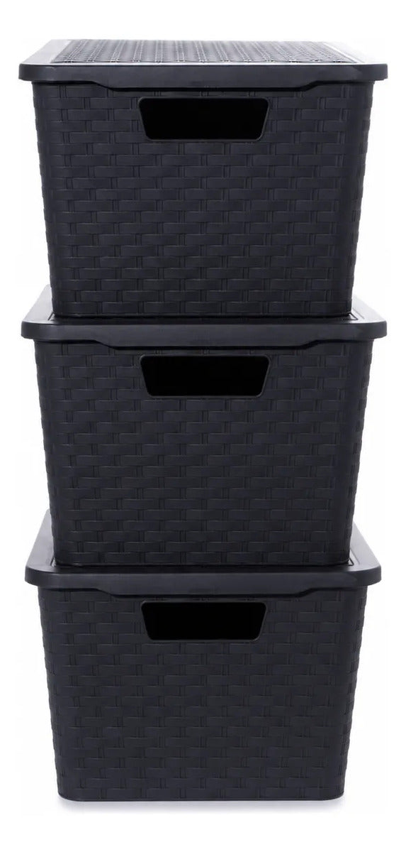Cajas Organizadoras Símil Rattán Medianas 14 L — Pack x3