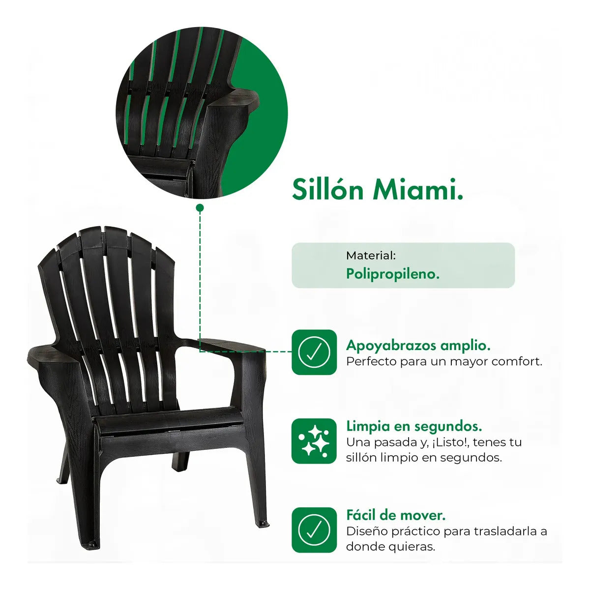 Set x4 Sillones Miami + Mesa Puket Gardenlife Negro