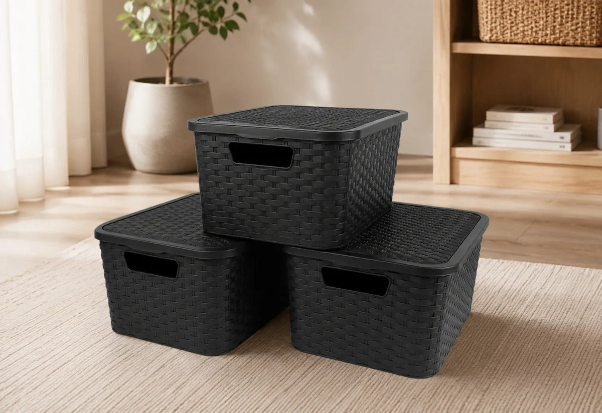 Cajas Organizadoras Símil Rattán Medianas 14 L — Pack x3
