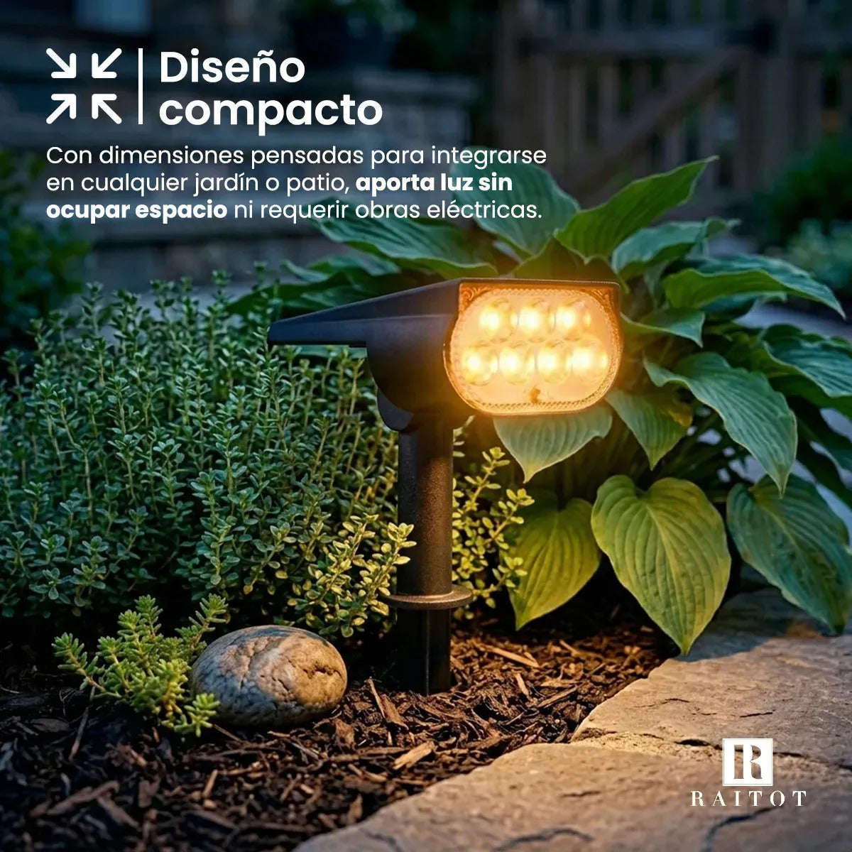 Estaca Solar 7 LED con Sensor para Jardín — Luz Cálida Raitot