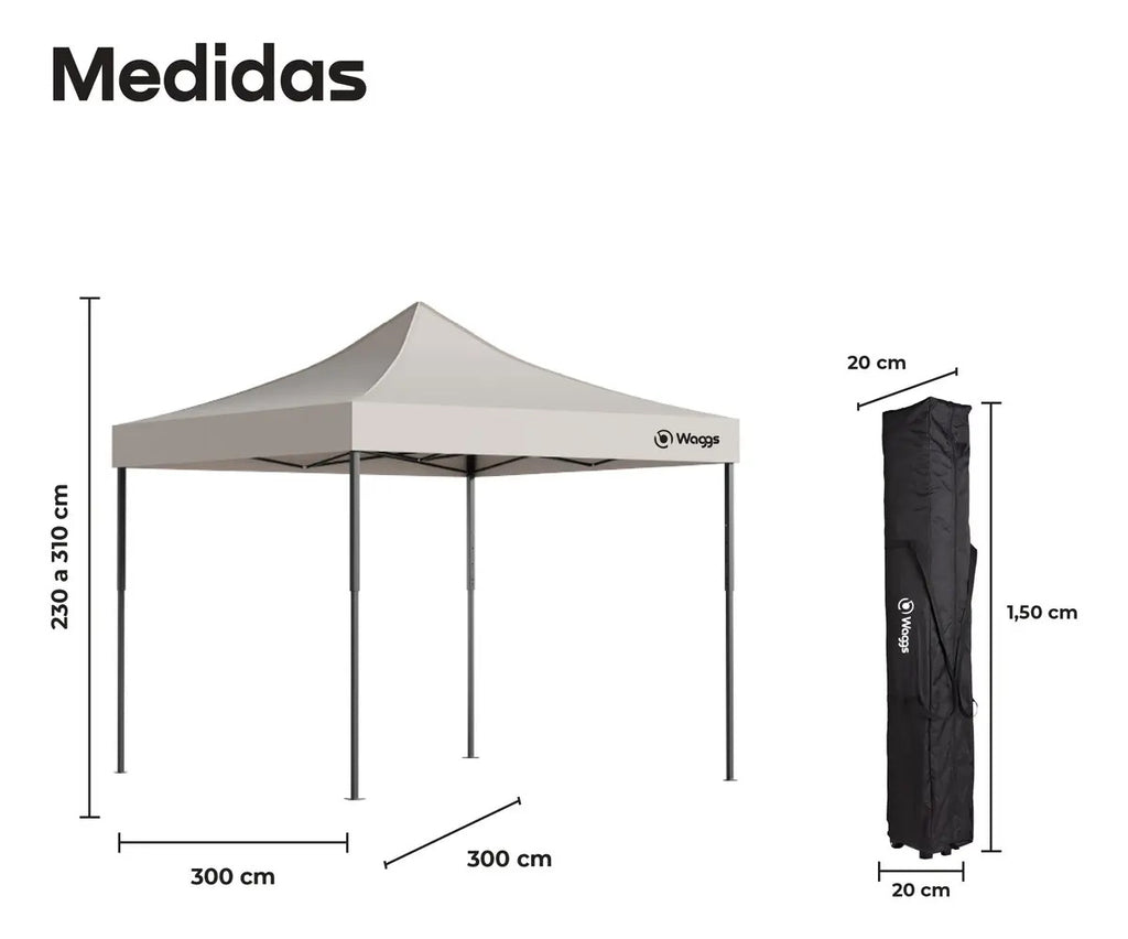Gazebo Plegable 3x3 m Autoarmable Impermeable Waggs Blanco