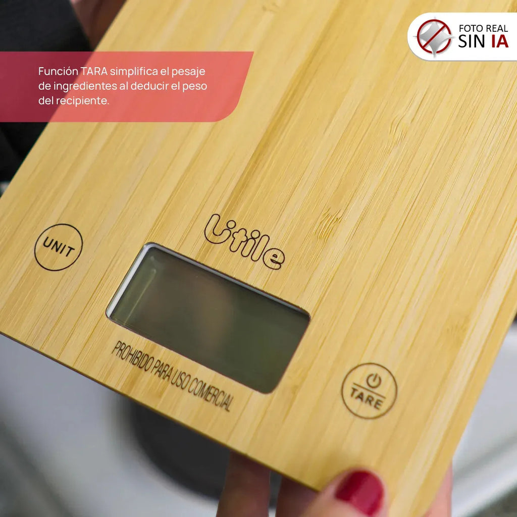 Balanza de Cocina Digital 10 kg con Plataforma de Bambú