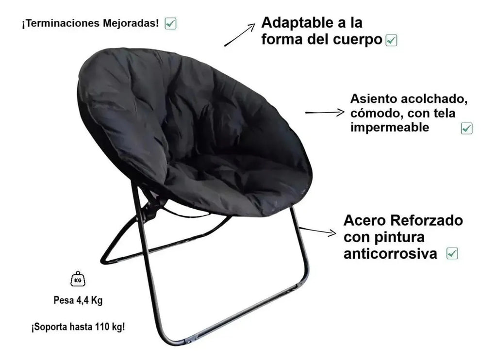 Silla Moon Chair Acolchada Plegable para Balcón Negro Liso