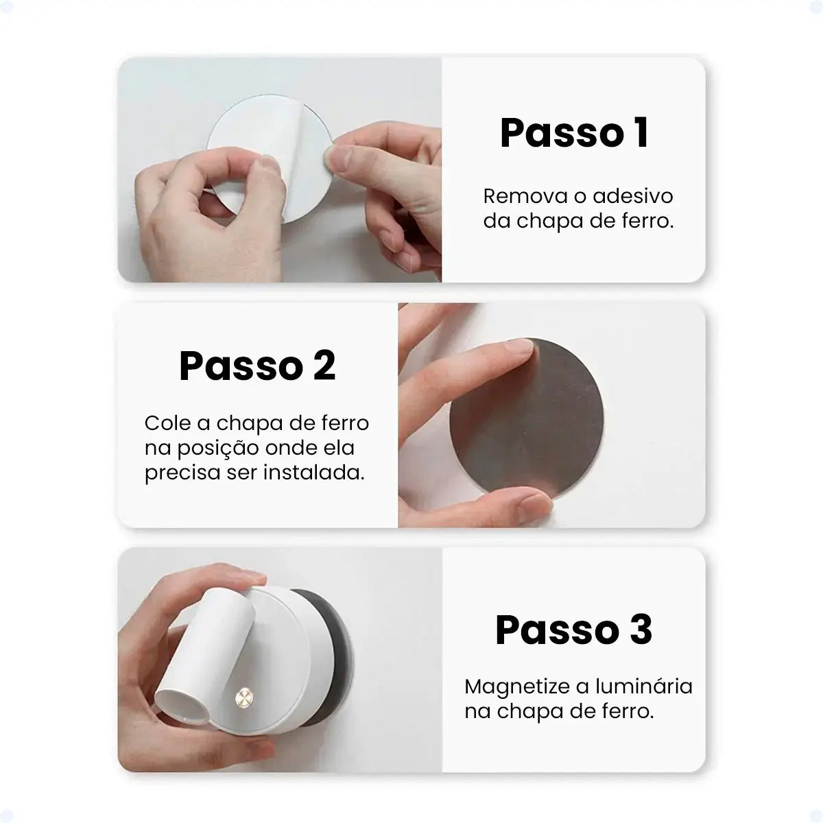 Luz LED Magnética Táctil Recargable USB para Pared Negro