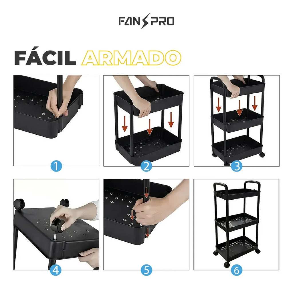 Carrito Organizador con Ruedas Fan Pro Negro
