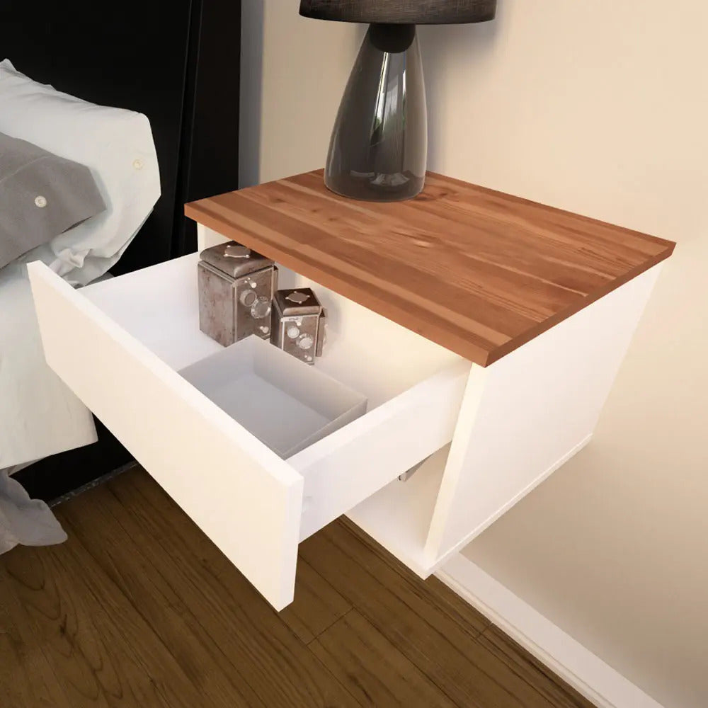 Set x2 Mesas de Luz Flotantes Koa con Cajón — Blanco Paraíso