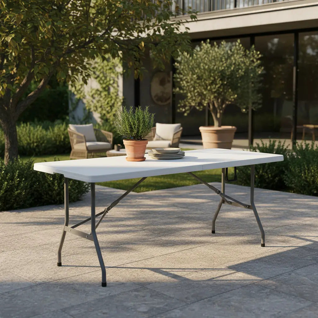 Mesa Plegable Valija 180 cm Reforzada Blanca BLG