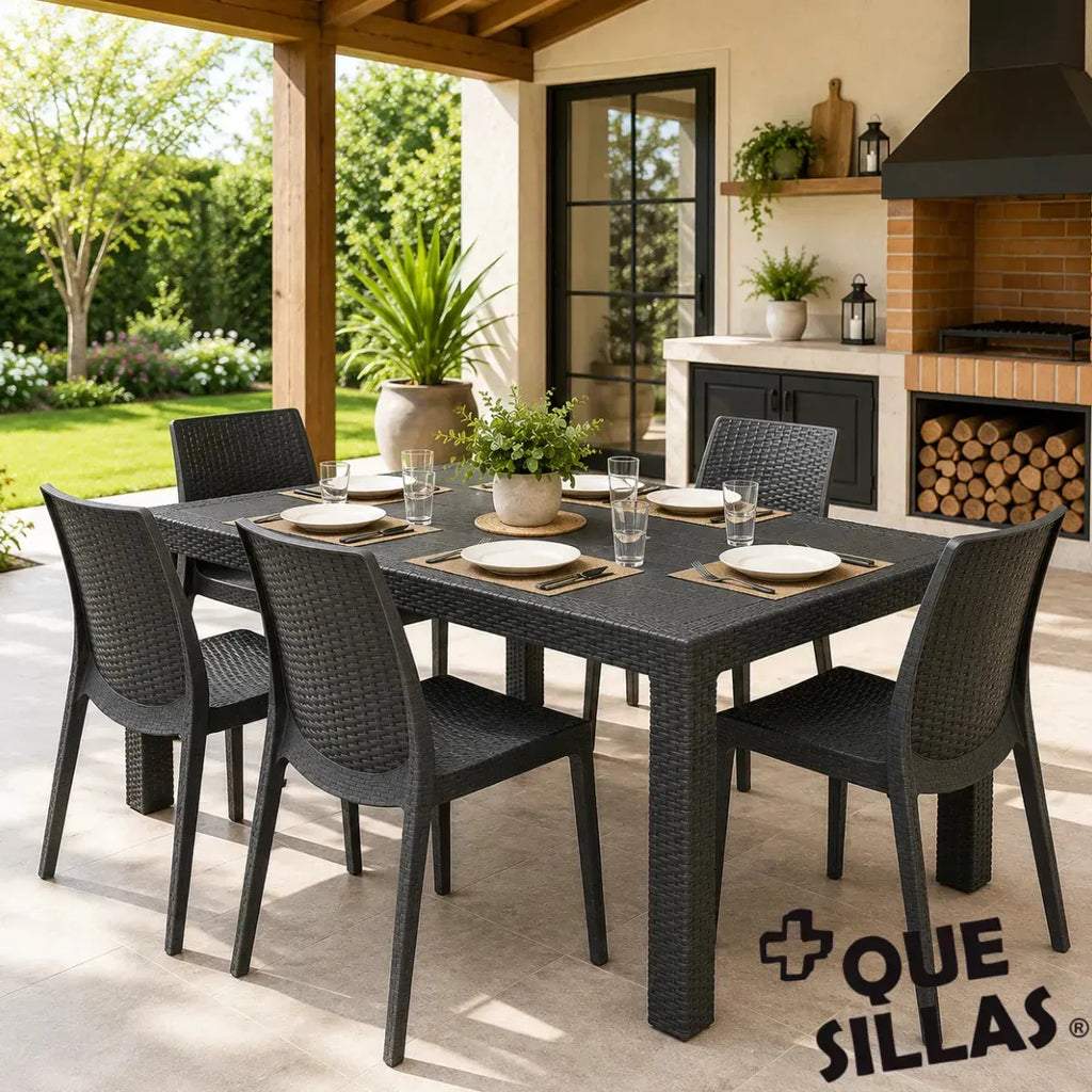 Juego de Jardín: 6 Sillas Harmony + Mesa Alejo 150x90 cm