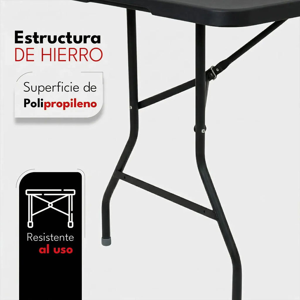 Mesa Plegable Exterior 180 cm Polipropileno y Hierro Negro