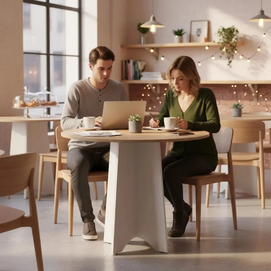 Mesa Redonda de Comedor 90 cm Koa Base Pedestal Avellana