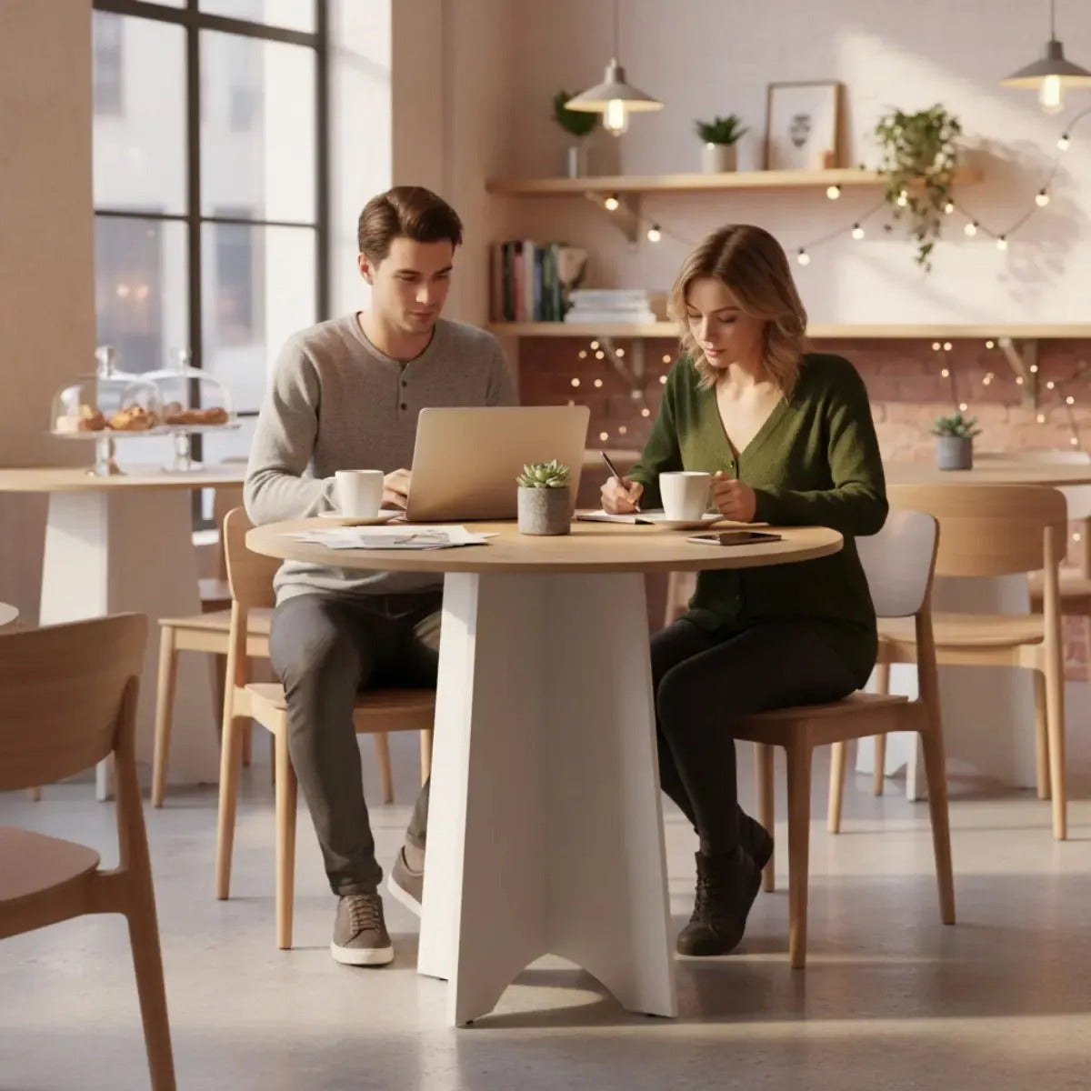 Mesa Redonda de Comedor 90 cm Koa Base Pedestal Avellana