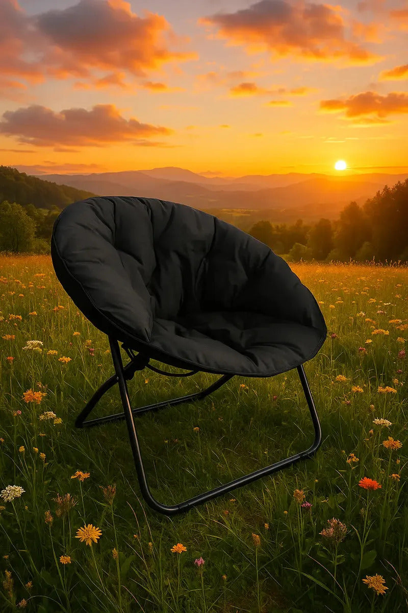 Silla Moon Chair Acolchada Plegable para Balcón Negro Liso