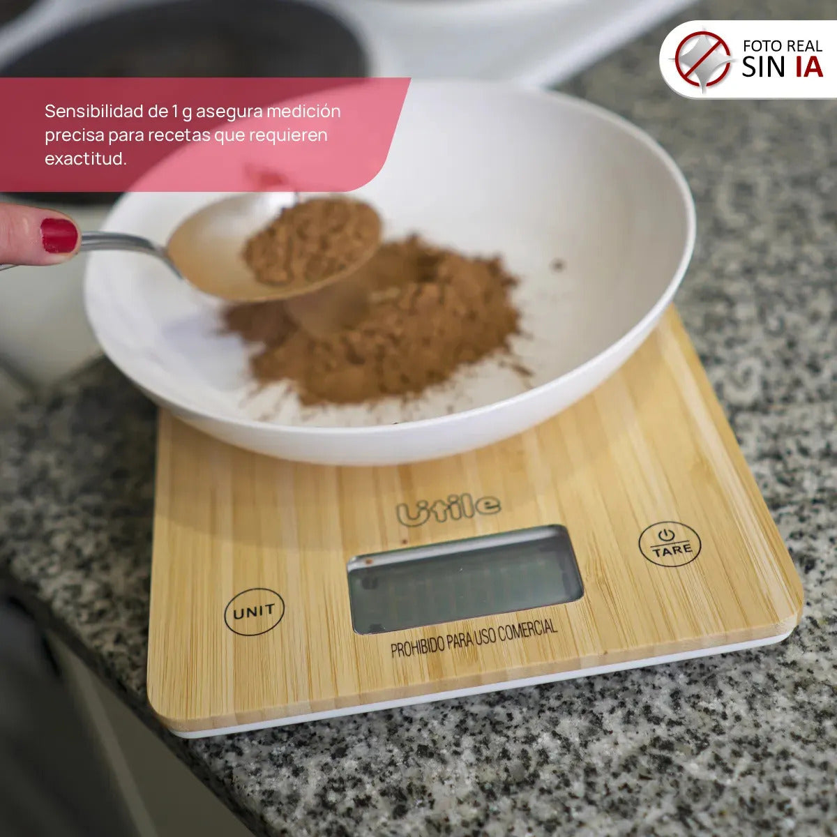 Balanza de Cocina Digital 10 kg con Plataforma de Bambú