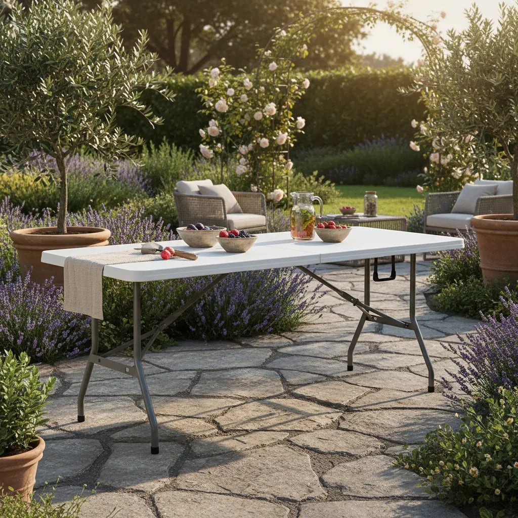 Mesa Plegable Valija 180 cm Reforzada Blanca BLG