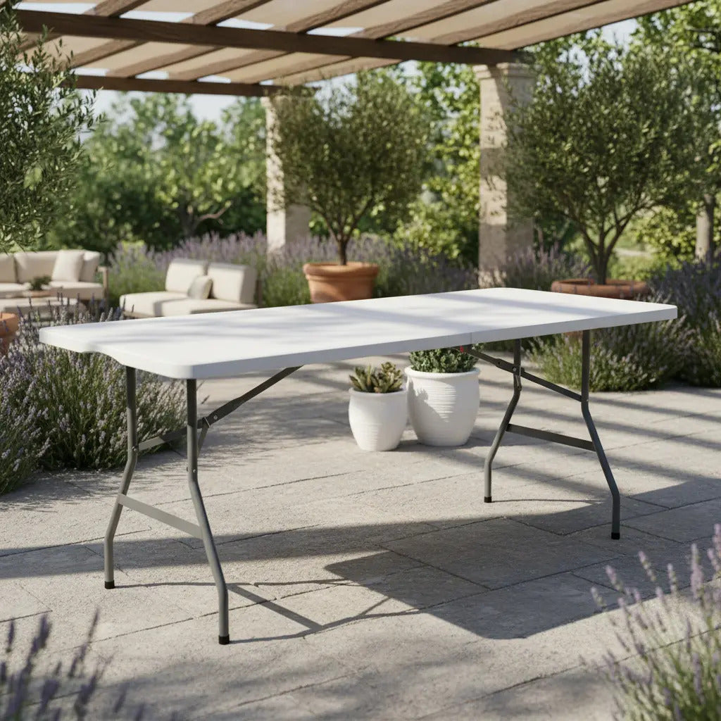 Mesa Plegable Valija 180 cm Reforzada Blanca BLG