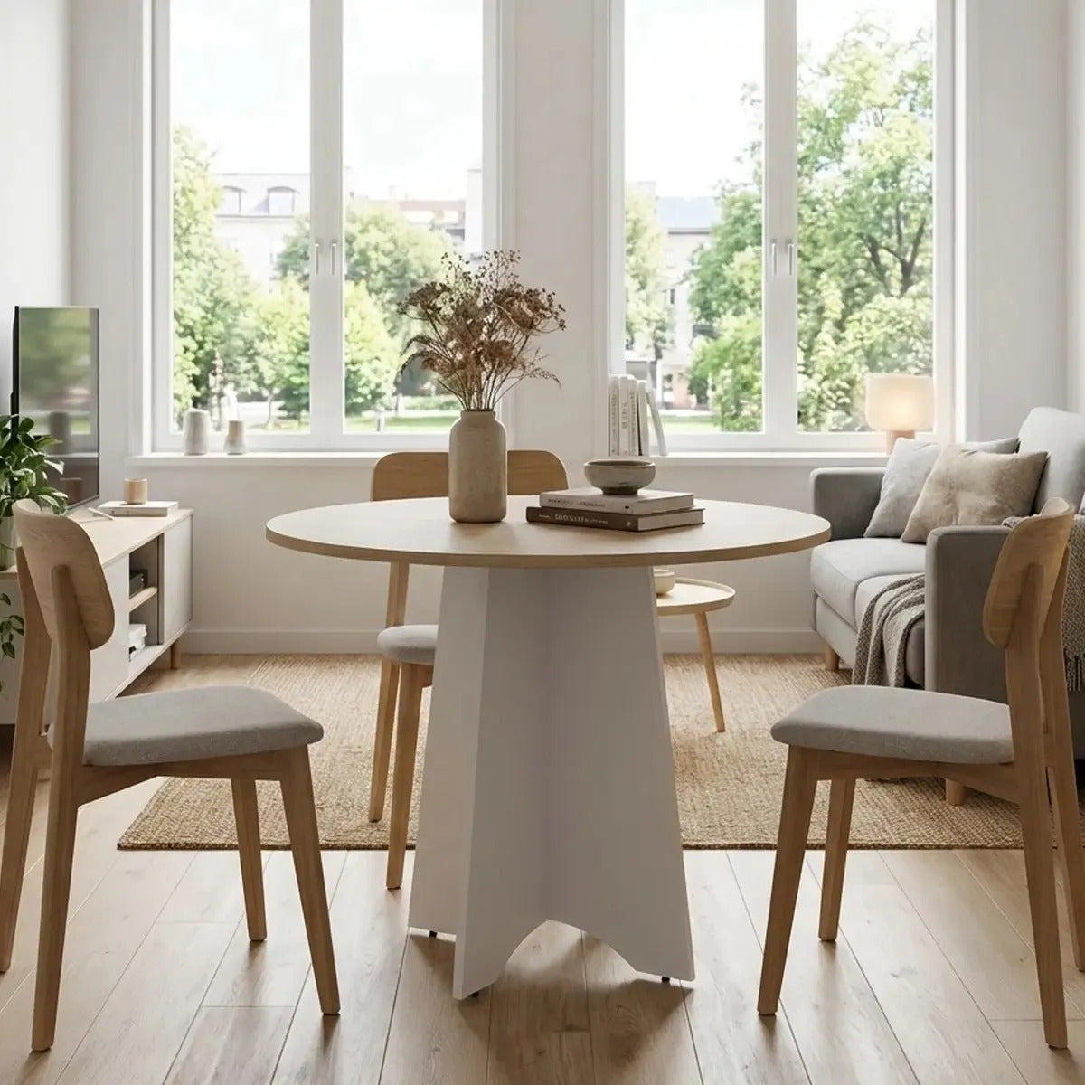Mesa Redonda de Comedor 90 cm Koa Base Pedestal Avellana
