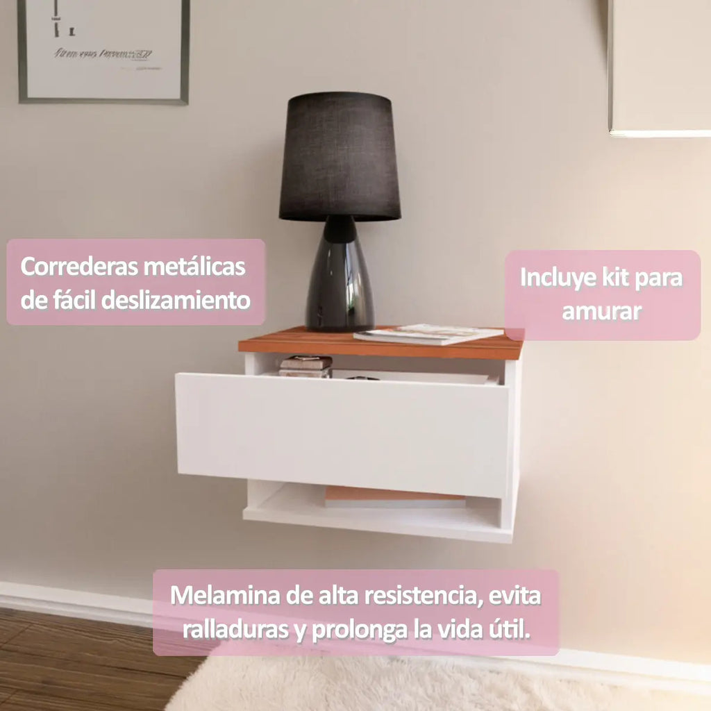 Set x2 Mesas de Luz Flotantes Koa con Cajón — Blanco Paraíso