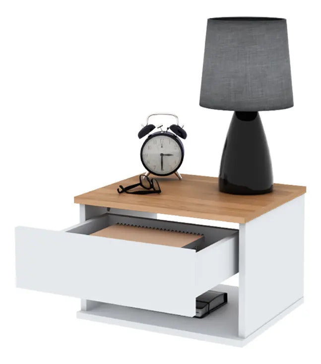 Set x2 Mesas de Luz Flotantes Koa con Cajón — Blanco Paraíso