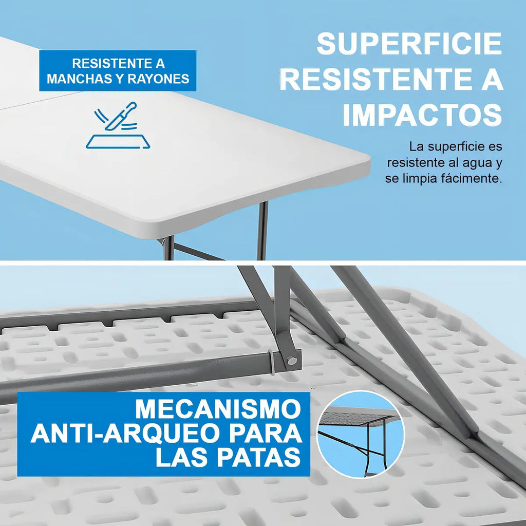 Mesa Plegable Valija 180 cm Reforzada Blanca BLG