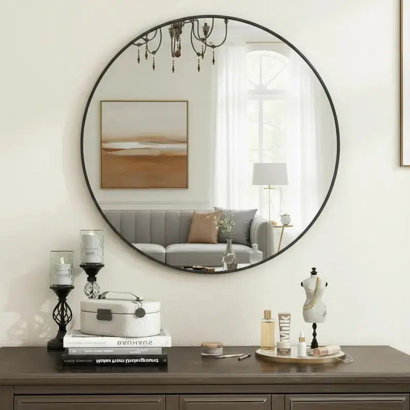 Espejo Circular Deco 60 cm con Marco Negro