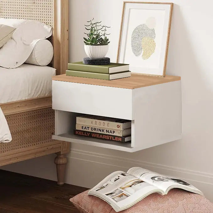 Set x2 Mesas de Luz Flotantes Koa con Cajón — Blanco Paraíso