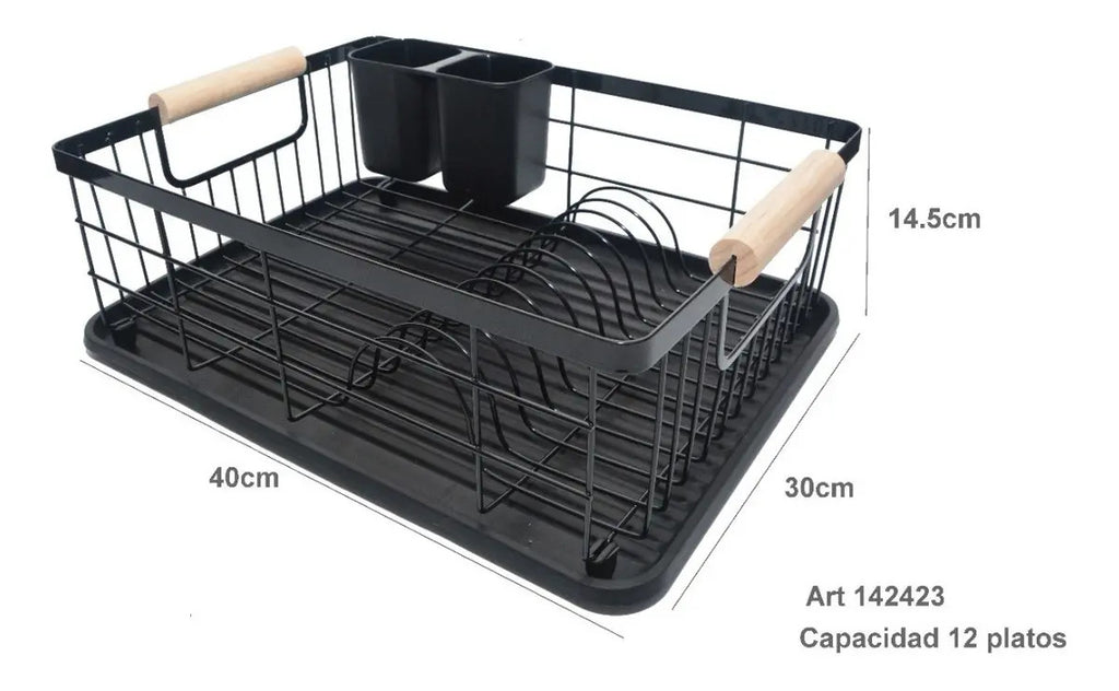 Escurridor Secaplatos con Bandeja y Cubiertero Negro 11 Platos