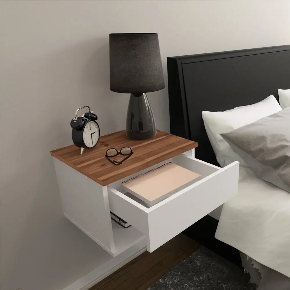 Set x2 Mesas de Luz Flotantes Koa con Cajón — Blanco Paraíso