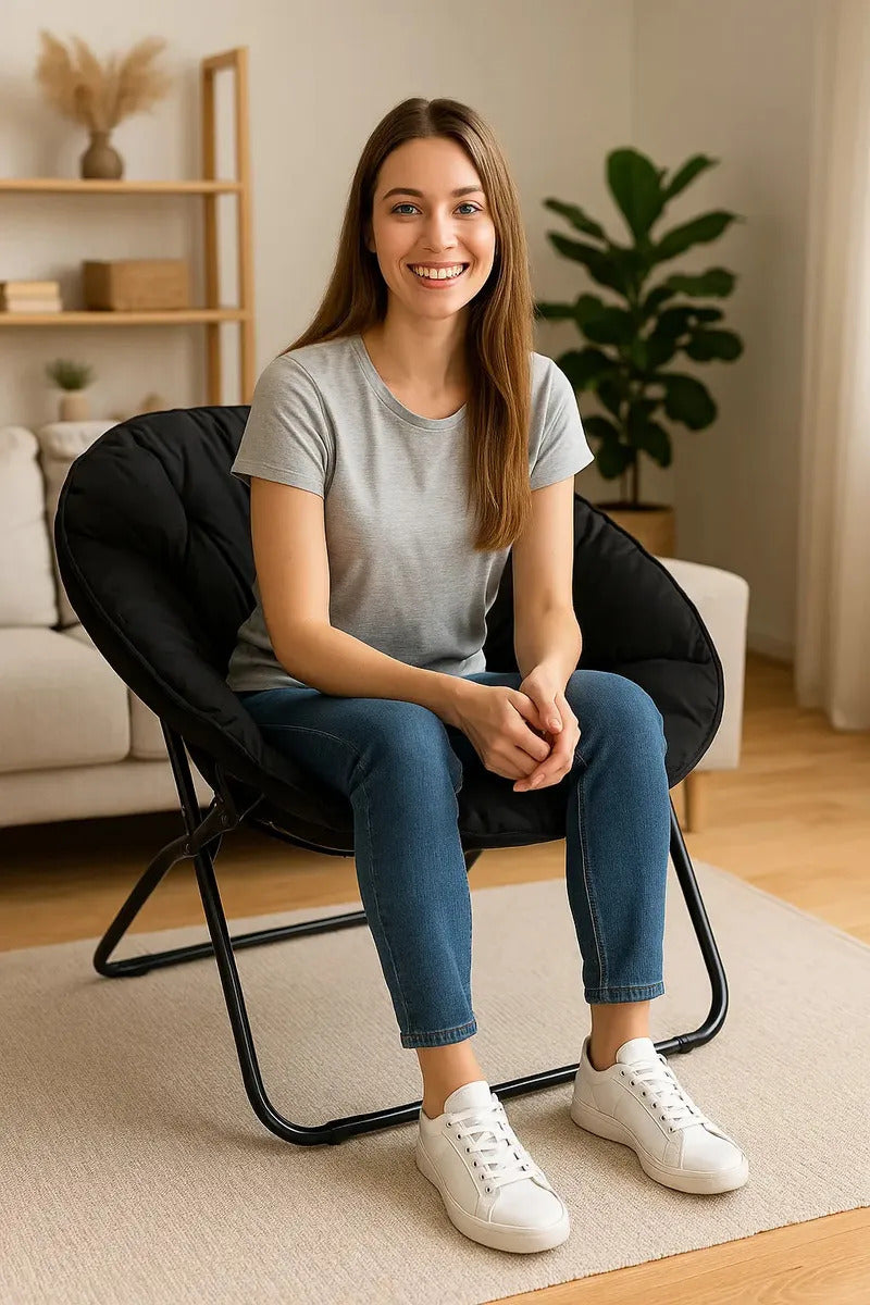 Silla Moon Chair Acolchada Plegable para Balcón Negro Liso