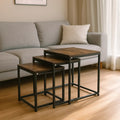 Set x3 Mesas de Centro Ambi O en Acero y MDF Marrón y Negro