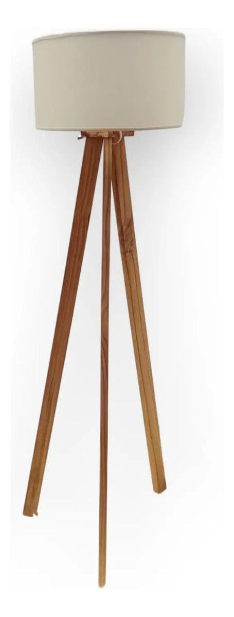 Lámpara de Pie Trípode Nórdica de Madera con Pantalla de Lino