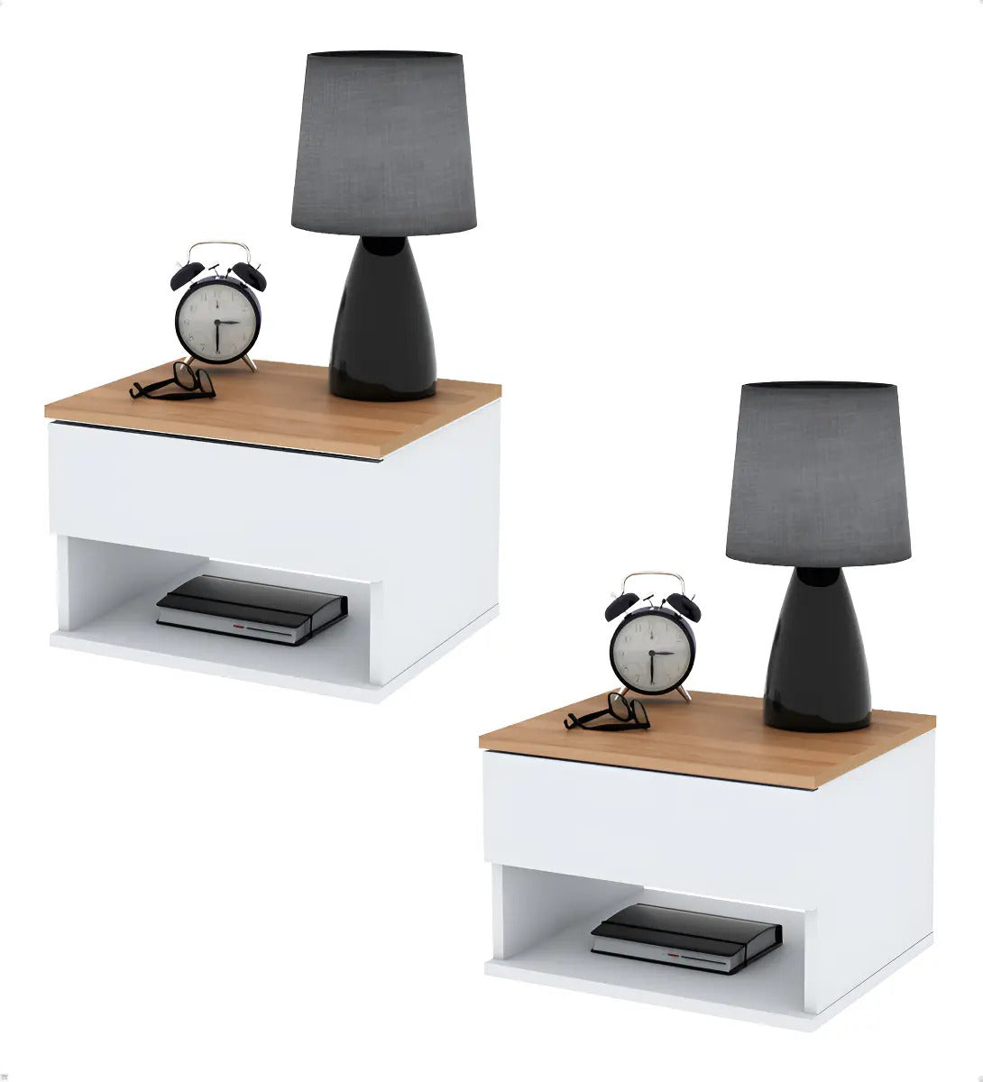 Set x2 Mesas de Luz Flotantes Koa con Cajón — Blanco Paraíso