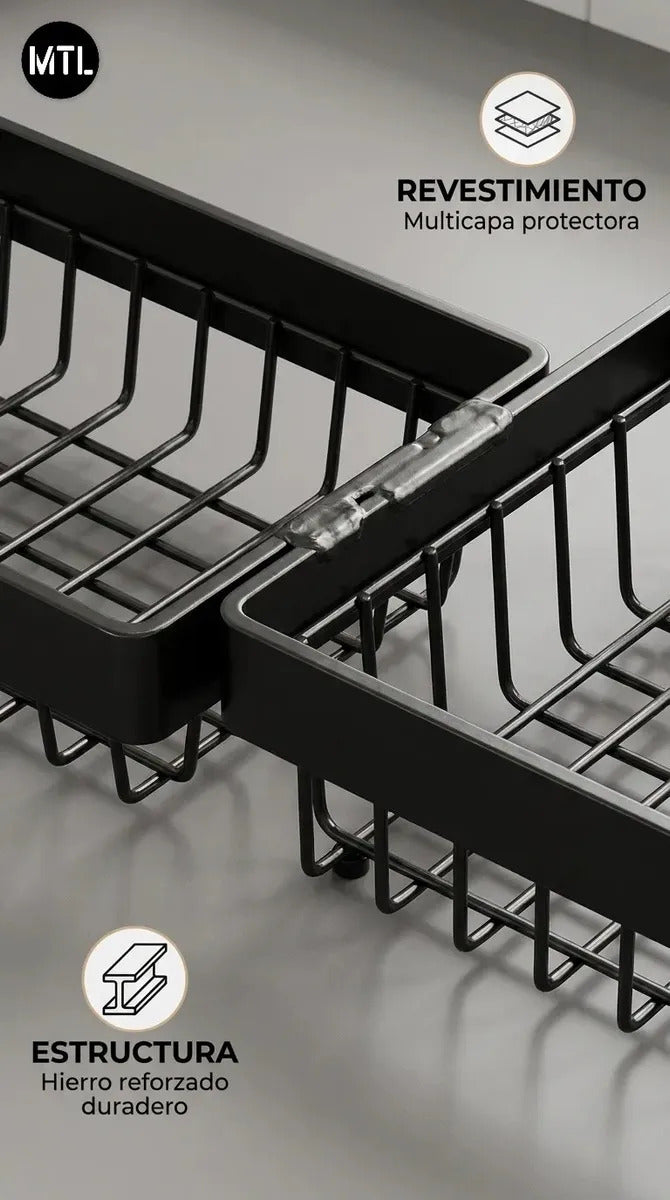 Escurridor Secaplatos MTL 65 cm Sobre Bacha 2 Niveles Negro